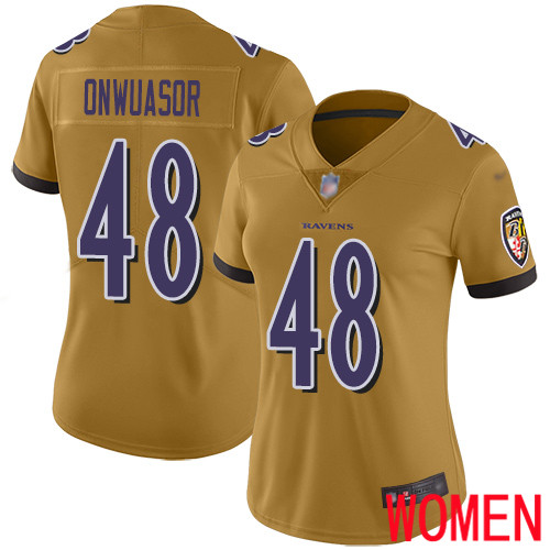 Baltimore Ravens Limited Gold Women Patrick Onwuasor Jersey NFL Football #48 Inverted Legend->women nfl jersey->Women Jersey